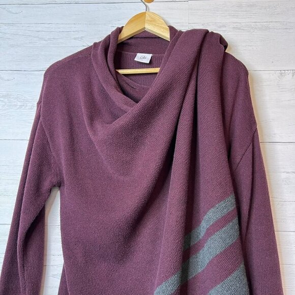 Cabi Sweater Womens Size Small Burgundy Port Fringe Knit Wrap 100% Cotton Fall - Picture 6 of 14